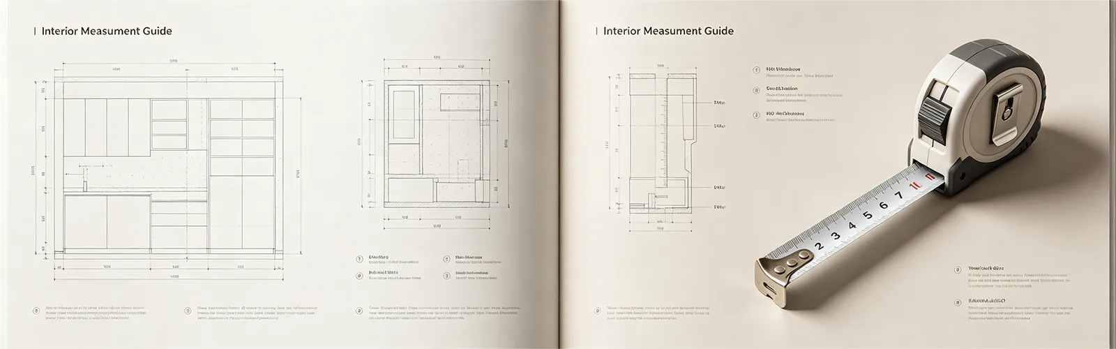 Interior measurement guide with plans and measuring tools