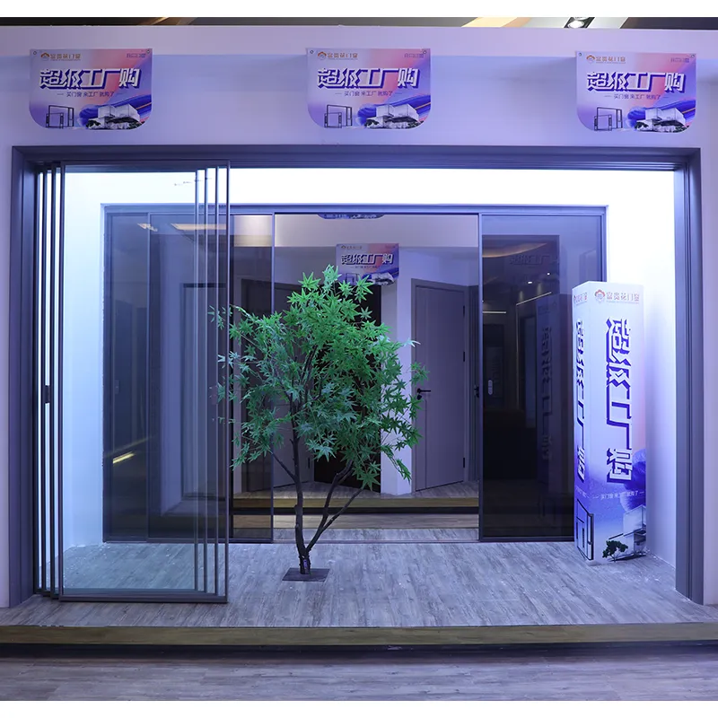 Arc-shaped boundless hanging track four-link sliding door