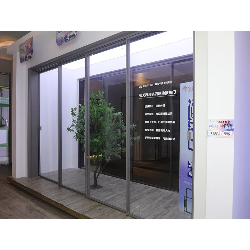 Arc-shaped boundless hanging track four-link sliding door view 10