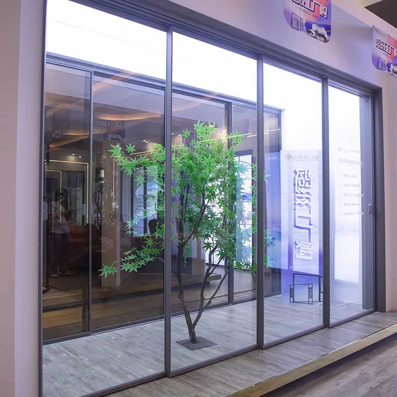 Arc-shaped boundless hanging track four-link sliding door
