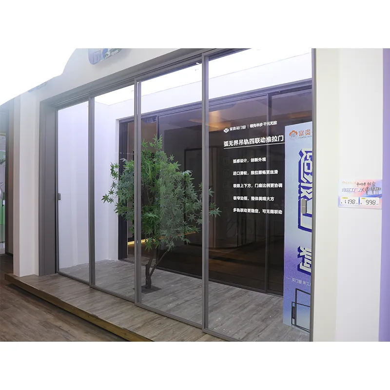 Arc-shaped boundless hanging track four-link sliding door view 9