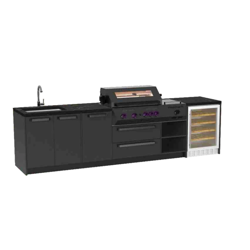 Black 3200mm Outdoor Kitchen with Grill and Fridge GP-CGB02