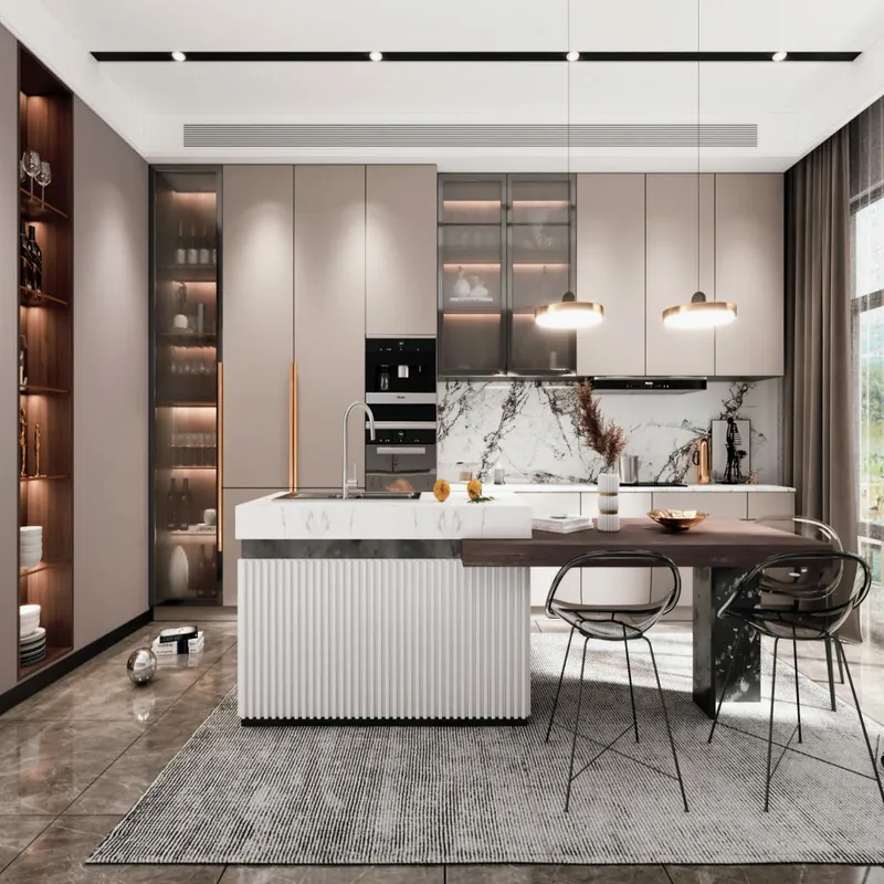 Black and White Island Kitchen Modern Stainless Steel Cabinets FW-MK-031