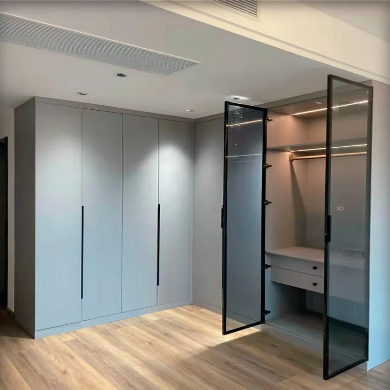 Blue Gray and Bronze Wardrobe with Integrated Vanity Custom Stainless Steel Wardrobe FW-WD-008