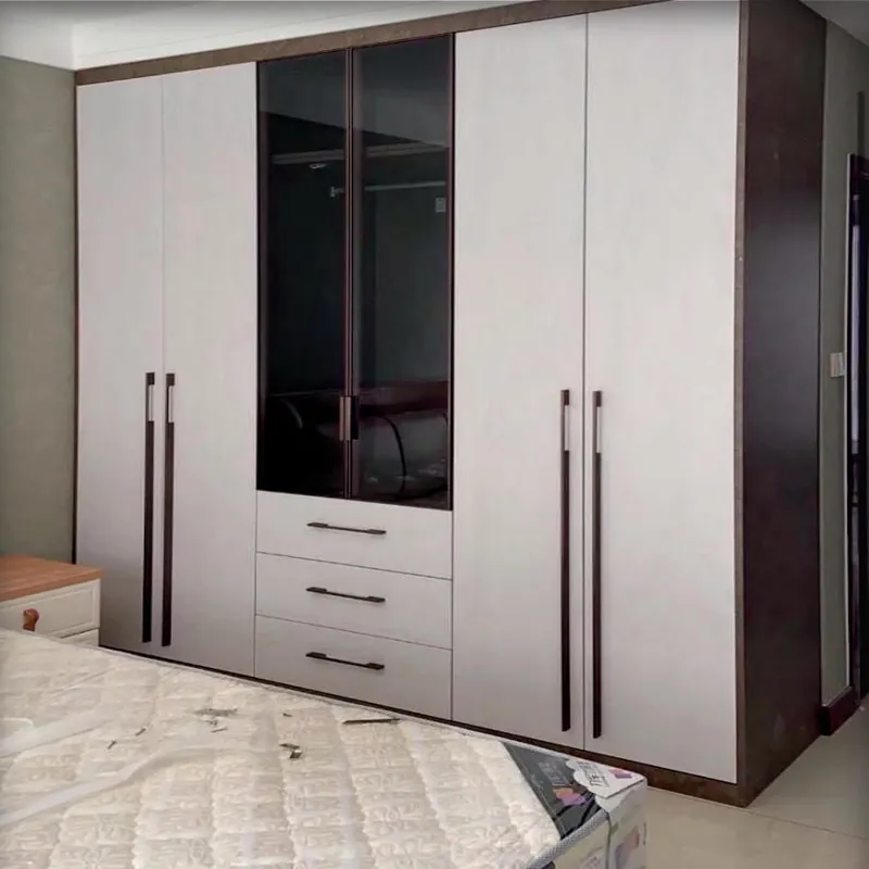 Blush Beige and Charcoal Wardrobe with Media Drawers Custom Stainless Steel Wardrobe FW-WD-017