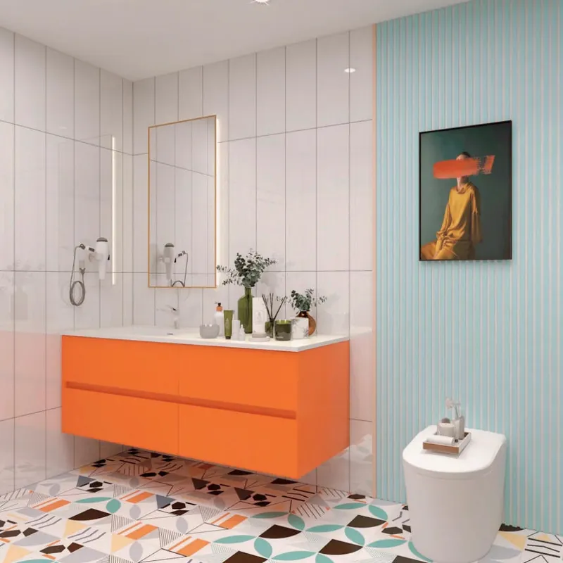 Bright Orange Compact Floating Bathroom Vanity Custom Stainless Steel Bathroom Vanity FW-BV-054