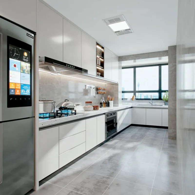 Bright White Galley Kitchen Modern Stainless Steel Cabinets FW-MK-027