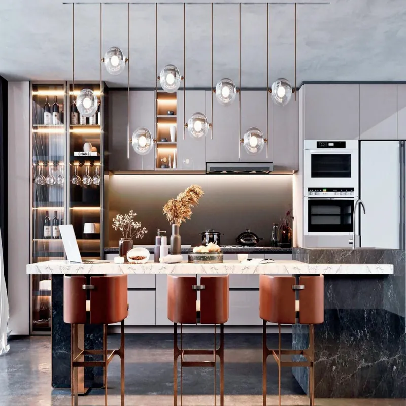 Bronze and Gray Island Kitchen Modern Stainless Steel Cabinets FW-MK-038
