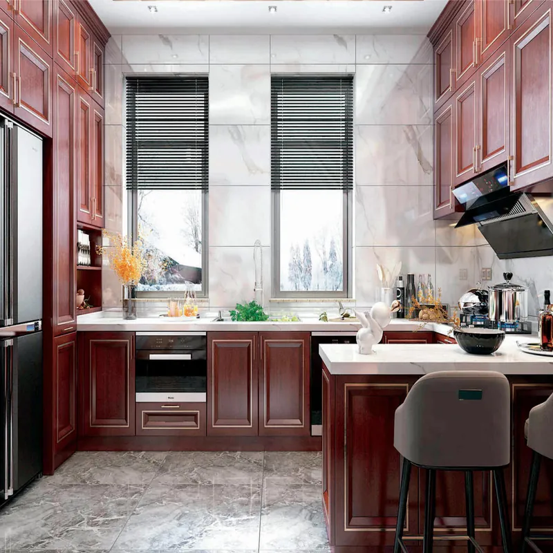 Burgundy Red Island Kitchen European Stainless Steel Cabinets FW-EK-008