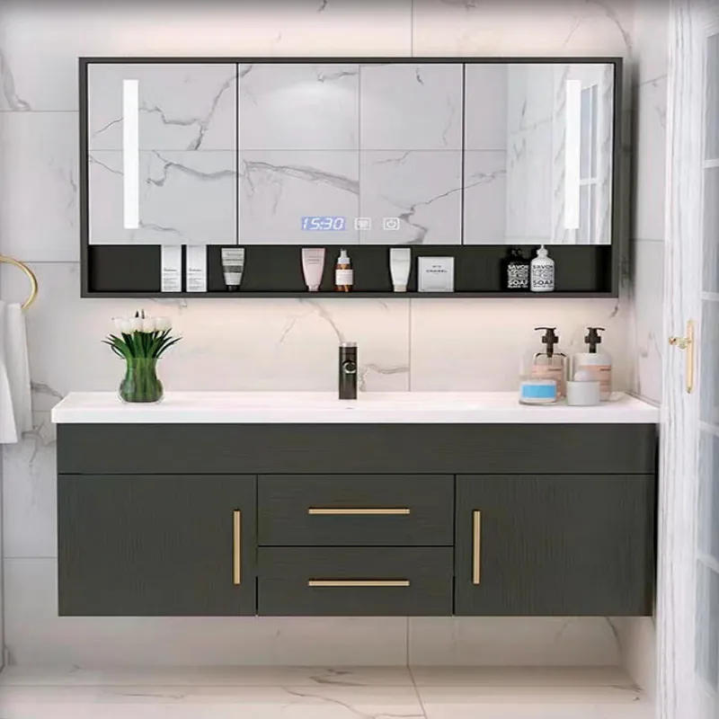 Charcoal and Gold Freestanding Bathroom Vanity Custom Stainless Steel Bathroom Vanity FW-BV-007