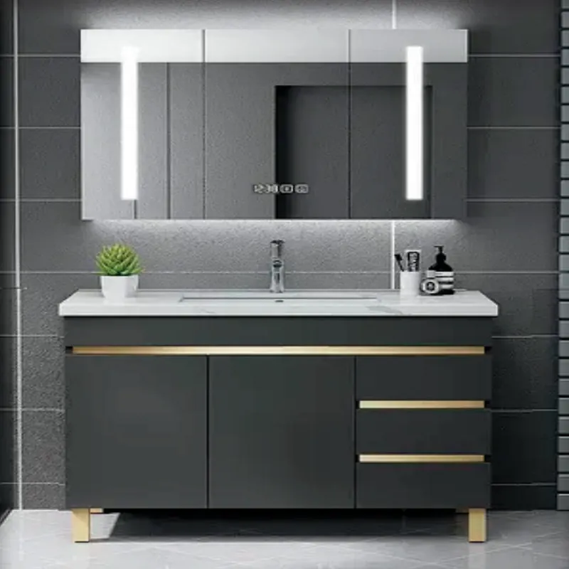 Charcoal and Gold Legged Drawer Bathroom Vanity Custom Stainless Steel Bathroom Vanity FW-BV-018