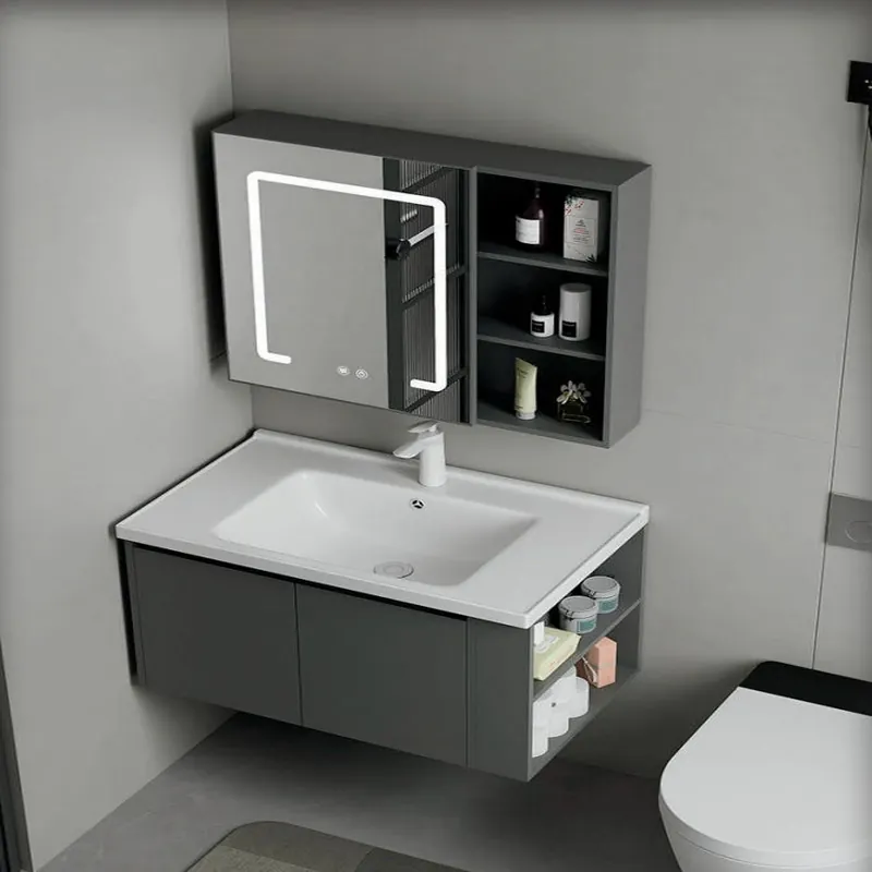 Charcoal Gray Angled-Basin Floating Vanity Custom Stainless Steel Bathroom Vanity FW-BV-030
