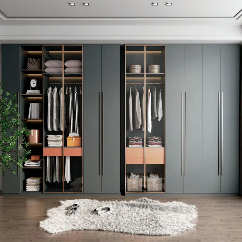 Charcoal Gray Open Walk-In Wardrobe Wall Custom Stainless Steel Wardrobe FW-WD-026