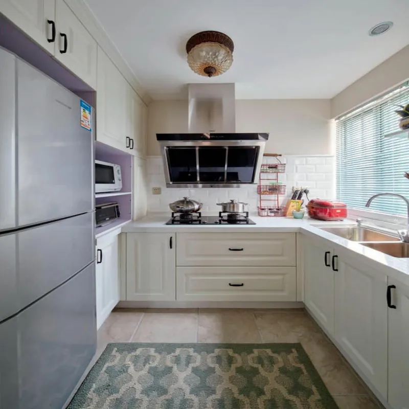 Classic White Compact U-Shaped Kitchen European Stainless Steel Cabinets FW-EK-004