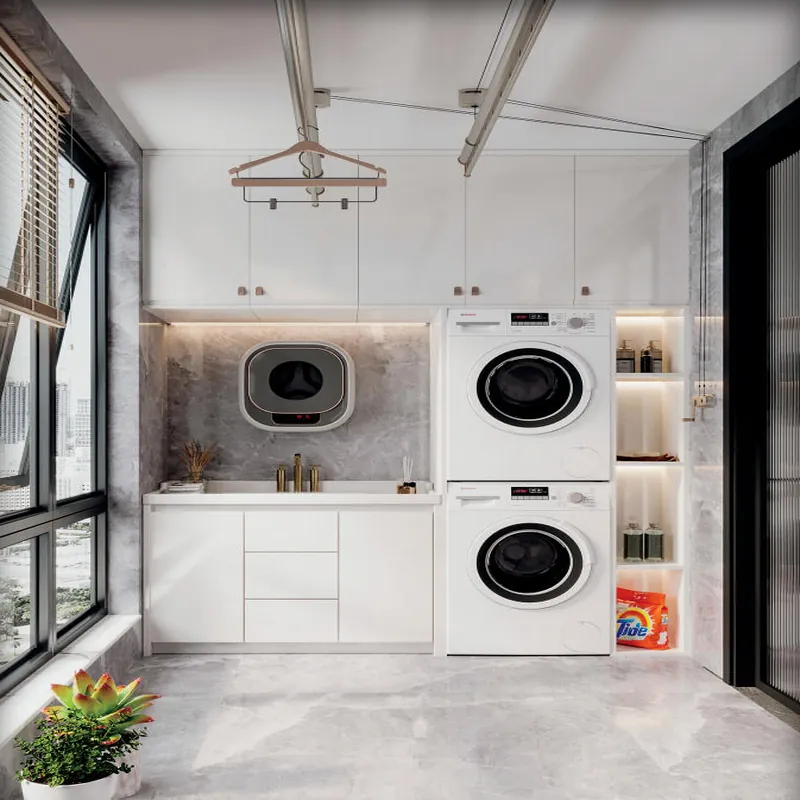 Clean White Laundry Wall Cabinet Custom Stainless Steel Balcony Cabinets FW-BC-002