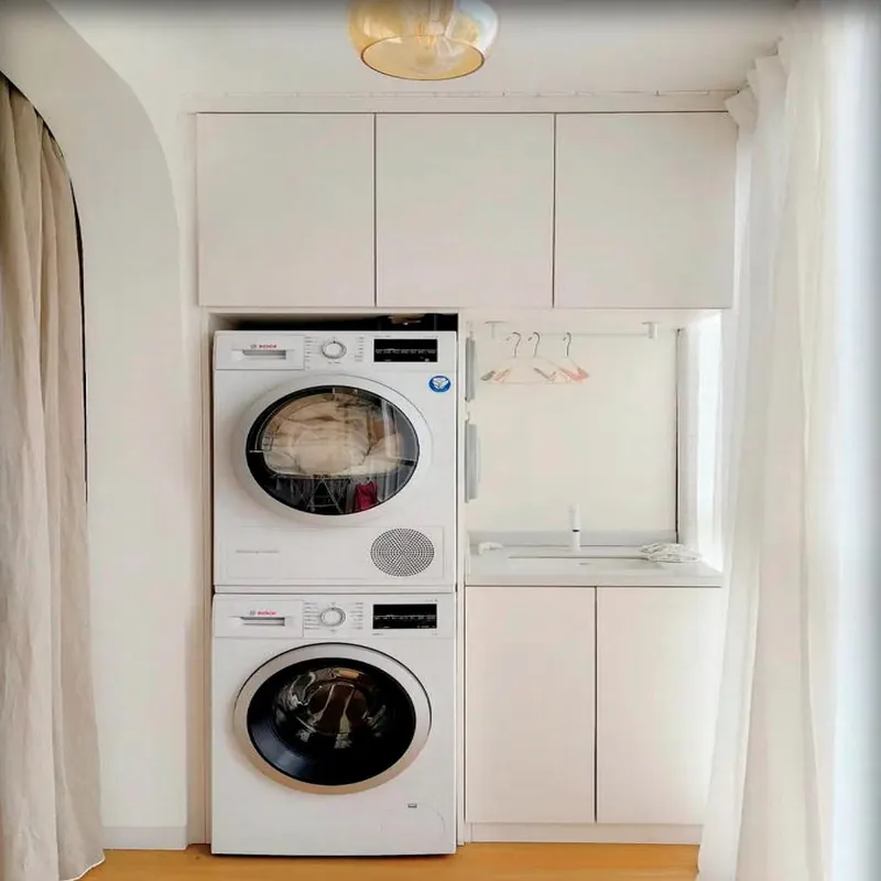Clean White Tall Laundry Tower Custom Stainless Steel Balcony Cabinets FW-BC-001