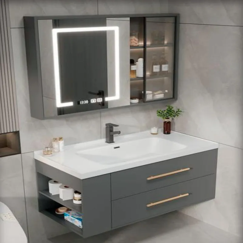 Cool Gray Floating Two-Drawer Vanity Custom Stainless Steel Bathroom Vanity FW-BV-008
