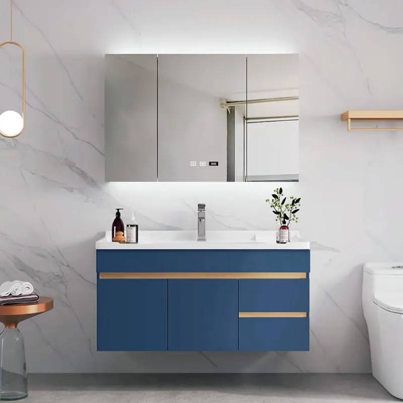 Deep Blue Floating Drawer Bathroom Vanity Custom Stainless Steel Bathroom Vanity FW-BV-011