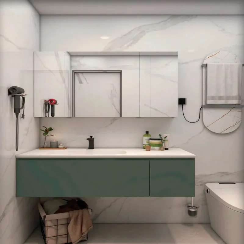 Forest Green Compact Floating Drawer Vanity Custom Stainless Steel Bathroom Vanity FW-BV-047