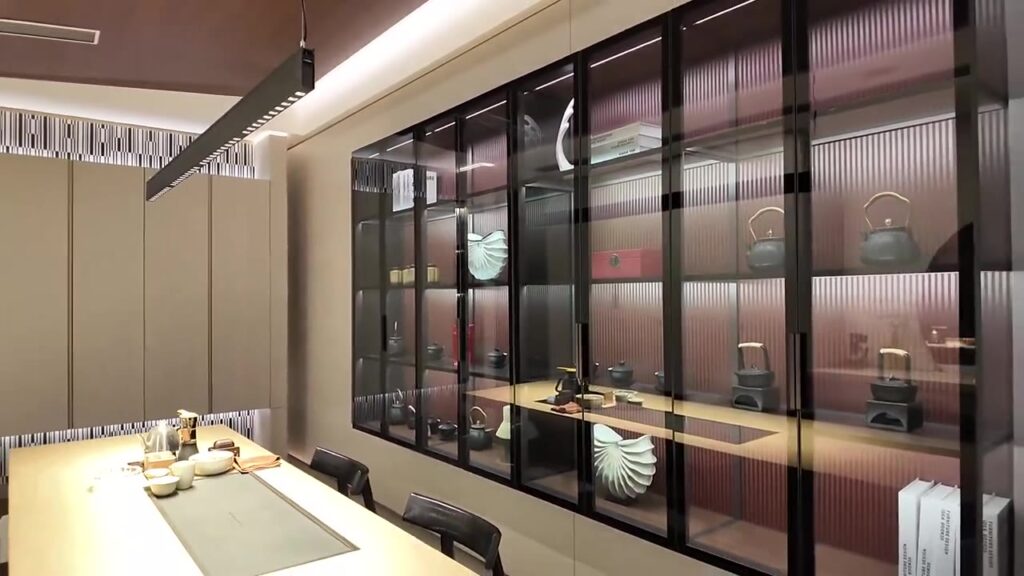 Illuminated Glass Storage Wall