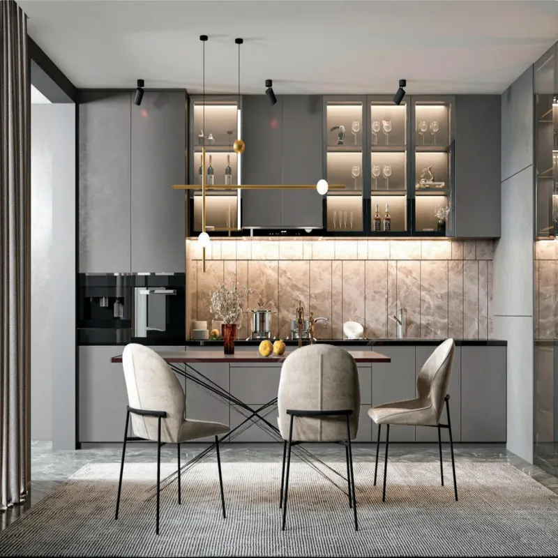 Graphite Island Kitchen Modern Stainless Steel Cabinets FW-MK-033