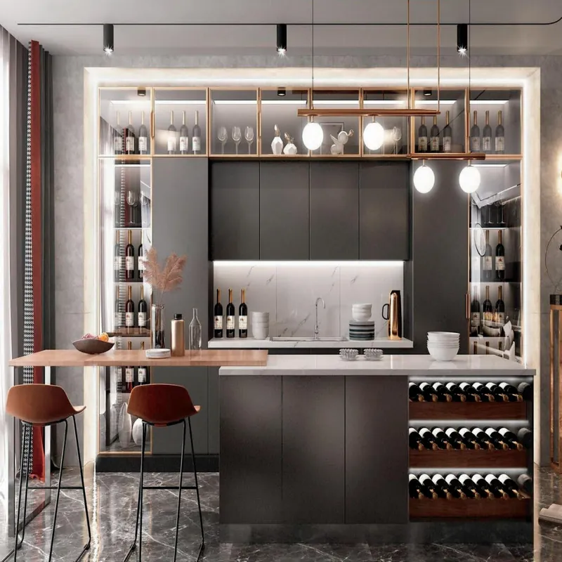 Graphite Island Kitchen Modern Stainless Steel Cabinets FW-MK-037