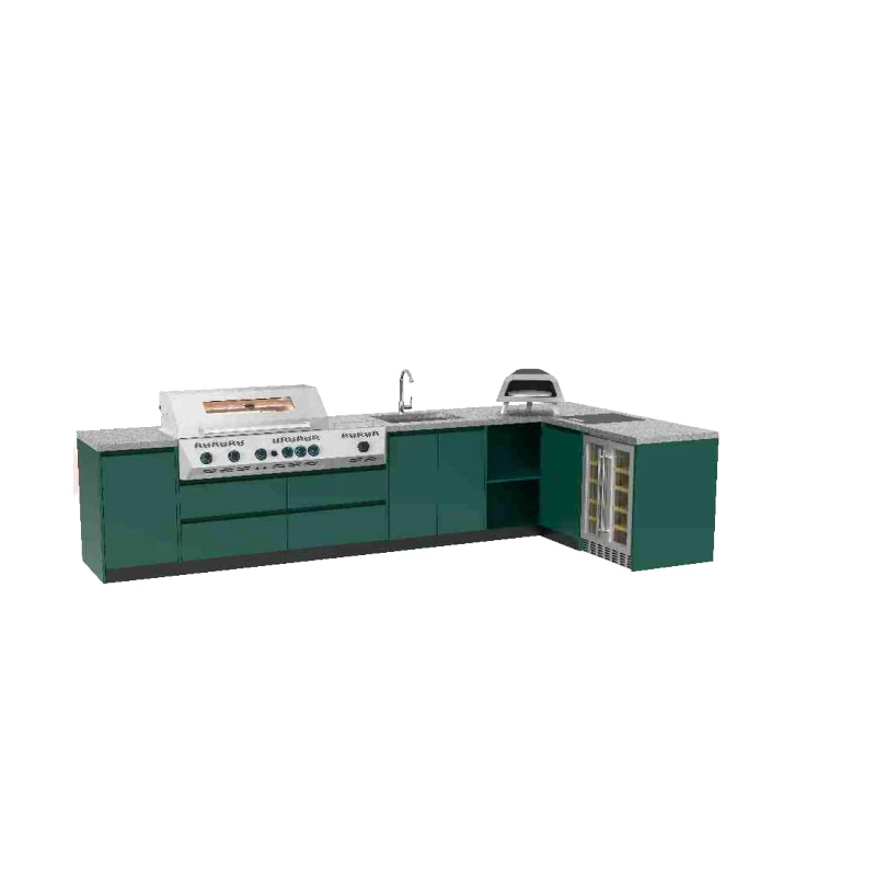 Green L-Shaped Outdoor Kitchen with Grill and Sink GP-CGCO1