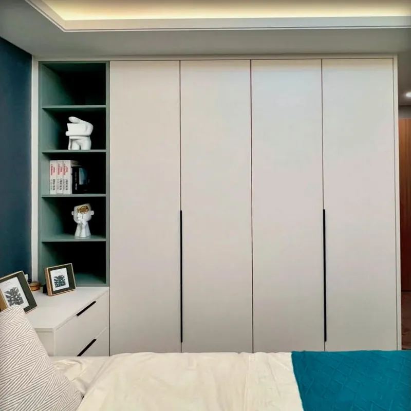 Ivory and Charcoal Wardrobe with Display Tower Custom Stainless Steel Wardrobe FW-WD-005