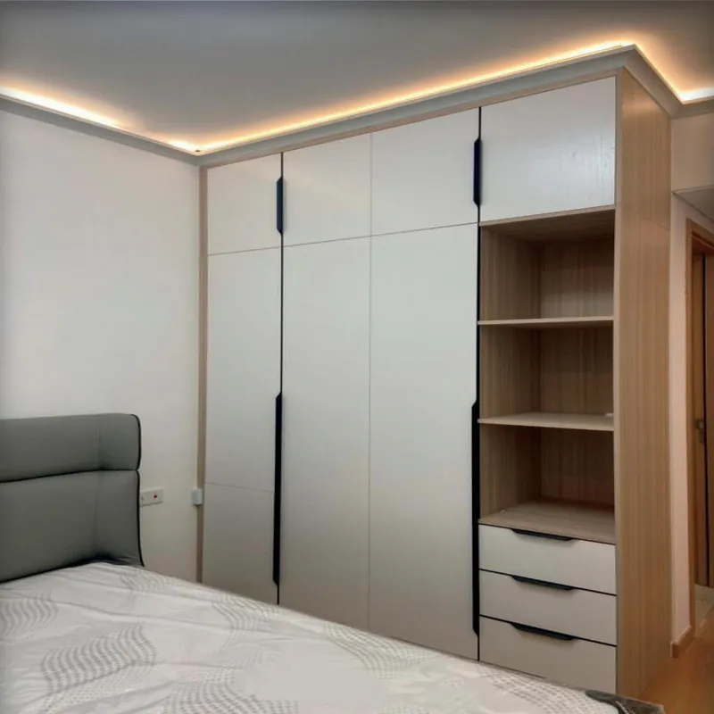 Light Gray and Oak Wardrobe with Dressing Shelves Custom Stainless Steel Wardrobe FW-WD-018