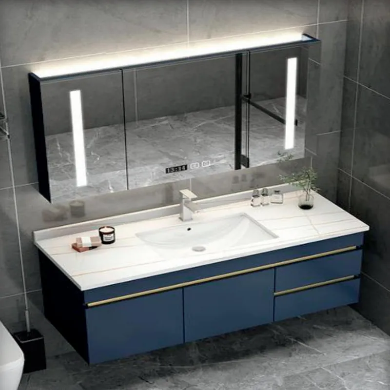 Navy Blue and Gold Double-Basin Bathroom Vanity Custom Stainless Steel Bathroom Vanity FW-BV-012