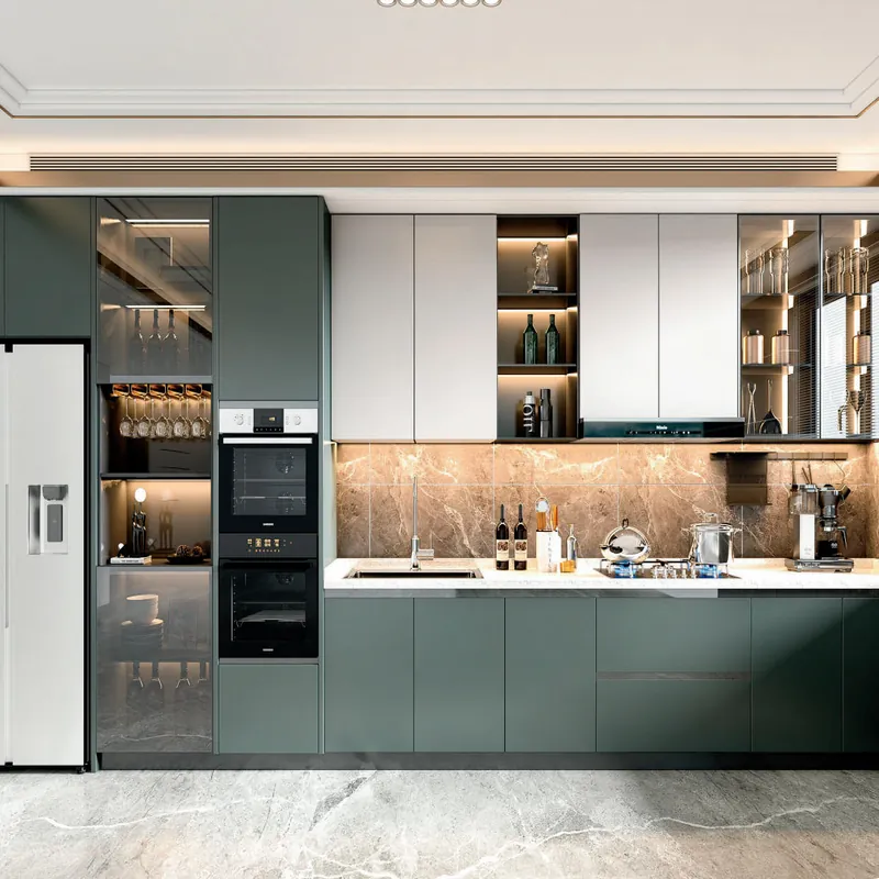 Sage Green Linear Kitchen Modern Stainless Steel Cabinets FW-MK-006