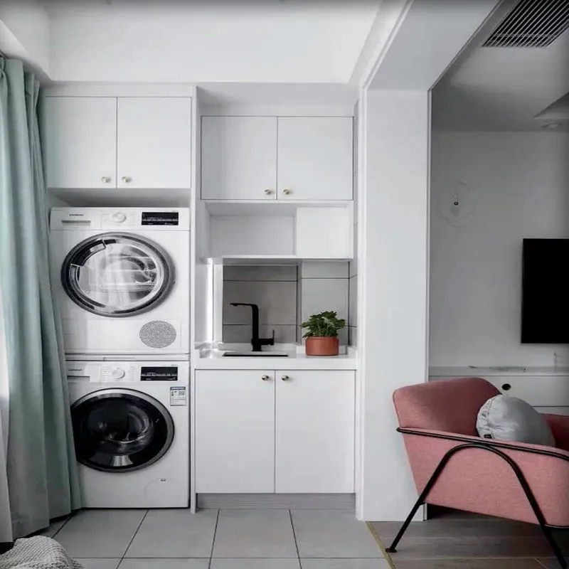 Soft White Compact Laundry Cabinet Custom Stainless Steel Balcony Cabinets FW-BC-011