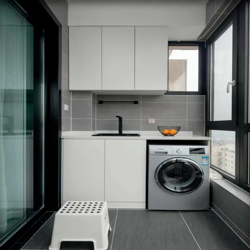 Soft White Corner Balcony Cabinet Custom Stainless Steel Balcony Cabinets FW-BC-017