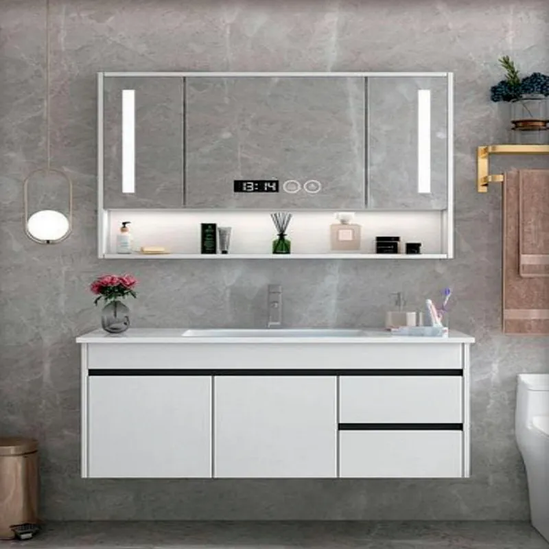Soft White Wide Vanity with Backlit Mirror Custom Stainless Steel Bathroom Vanity FW-BV-006