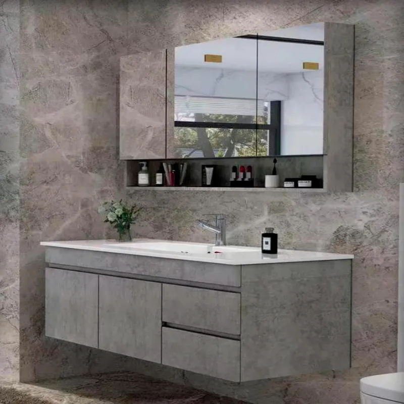 Stone Gray Floating Drawer Vanity Custom Stainless Steel Bathroom Vanity FW-BV-002