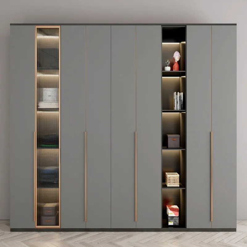 Stone Gray Wardrobe with Display Shelves Custom Stainless Steel Wardrobe FW-WD-023