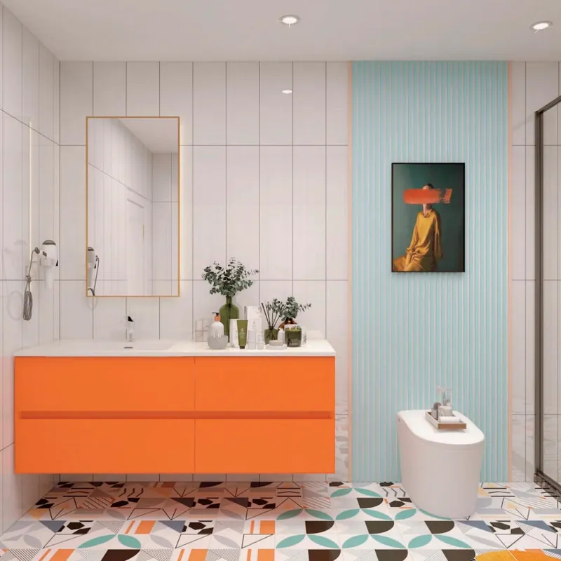 Vibrant Orange Floating Bathroom Vanity Custom Stainless Steel Bathroom Vanity FW-BV-053