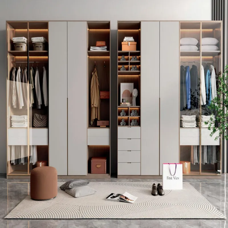 Warm Beige and Bronze Open Display Wardrobe Custom Stainless Steel Wardrobe FW-WD-027