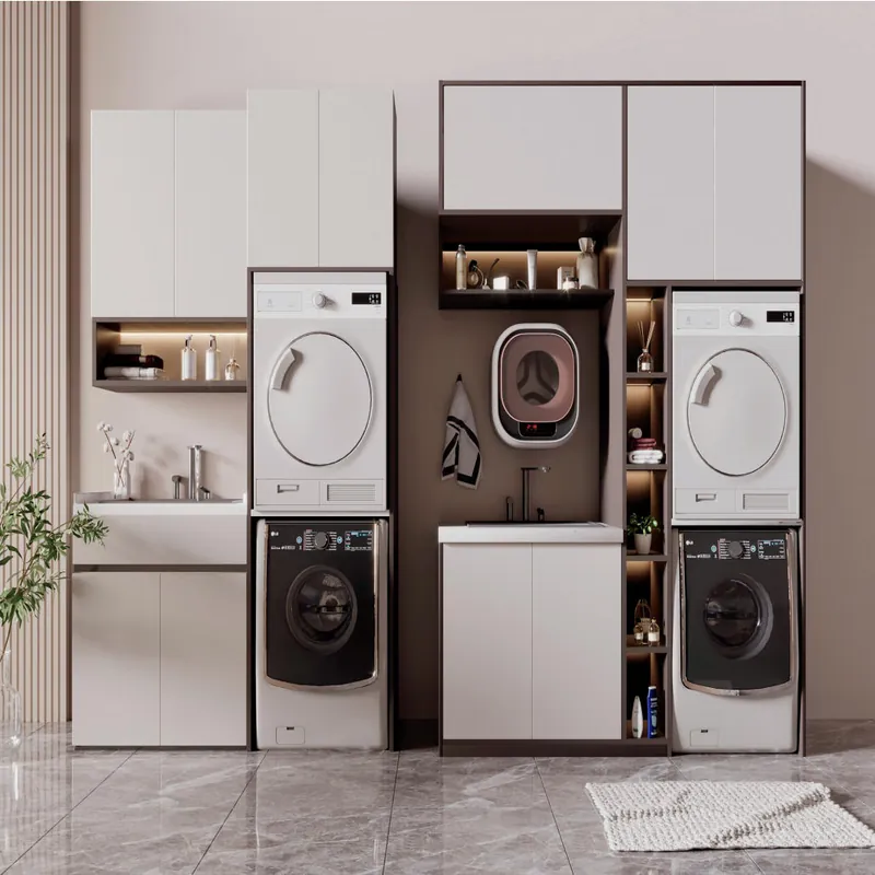 Warm Taupe Dual Laundry Tower Custom Stainless Steel Balcony Cabinets FW-BC-032