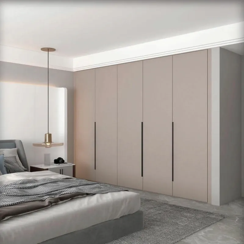 Warm Taupe Full-Wall Bedroom Wardrobe Custom Stainless Steel Wardrobe FW-WD-012