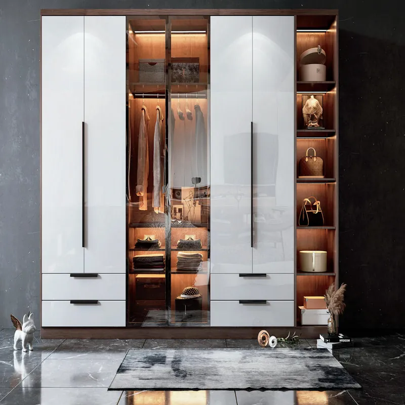 White and Amber Double-Tower Open Wardrobe Custom Stainless Steel Wardrobe FW-WD-021