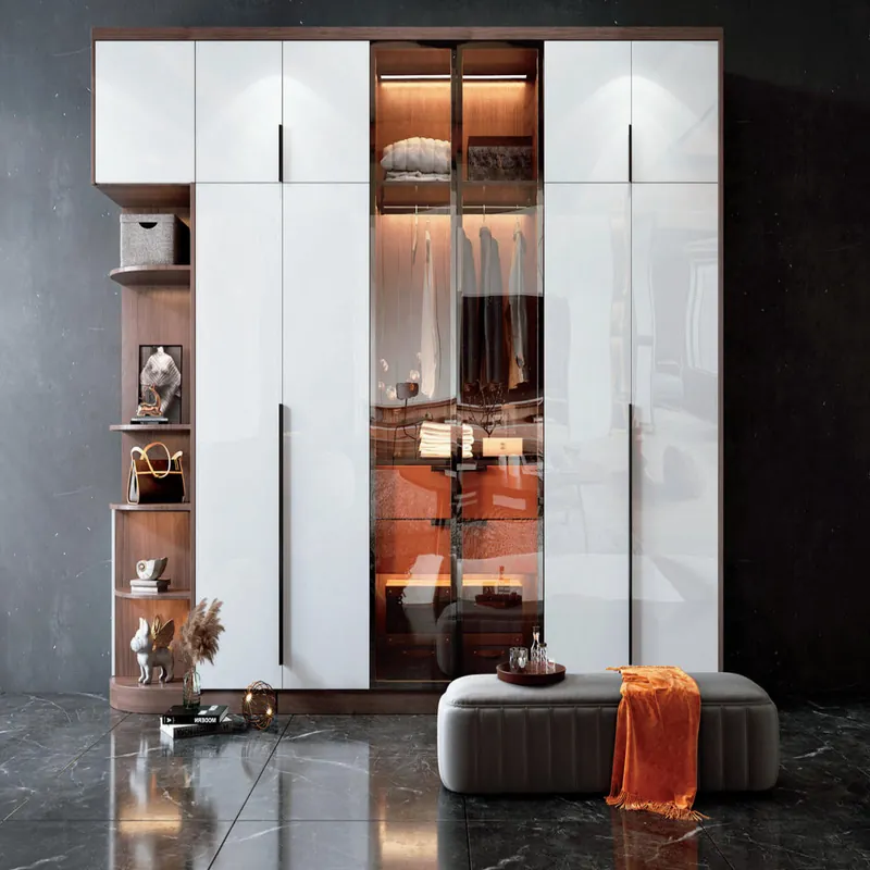 White and Amber Illuminated Open Wardrobe Custom Stainless Steel Wardrobe FW-WD-020