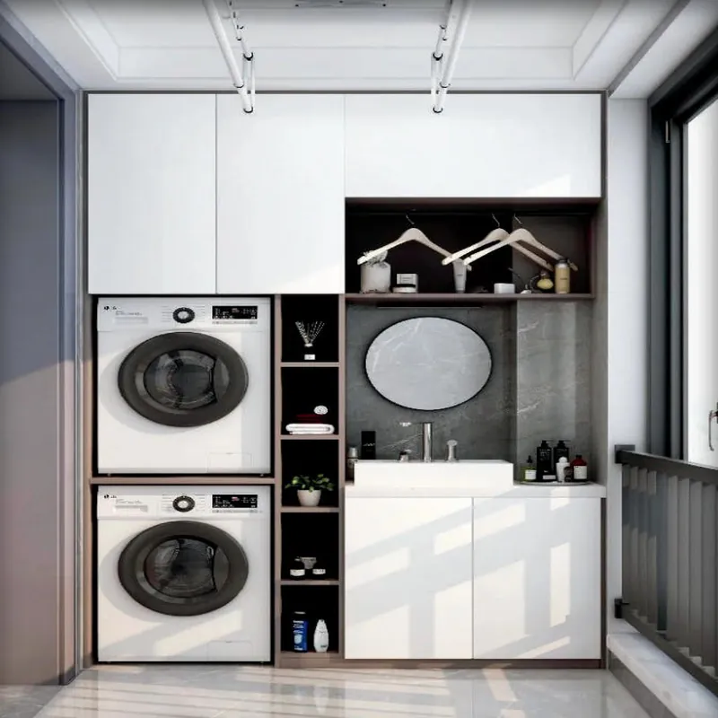 White and Black Dual Laundry Tower Custom Stainless Steel Balcony Cabinets FW-BC-024