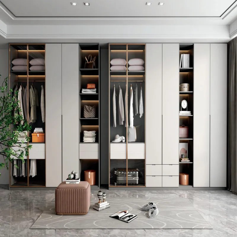 White and Black Wardrobe with Central Glass Bay Custom Stainless Steel Wardrobe FW-WD-031