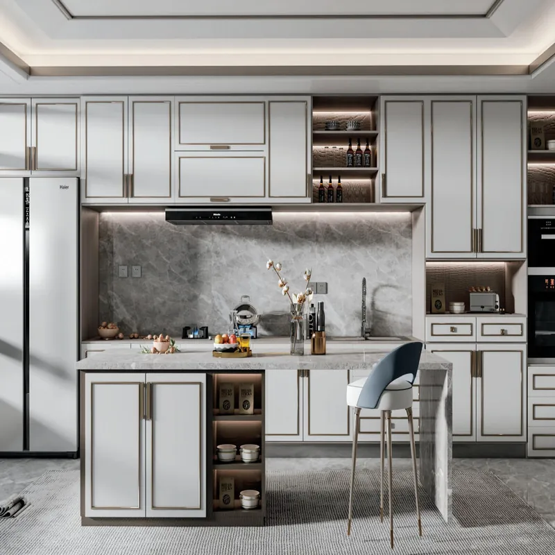 White and Champagne Island Kitchen European Stainless Steel Cabinets FW-EK-002
