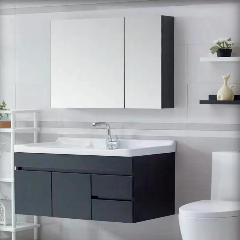 White and Charcoal Floating Vanity with Mirror Cabinet Custom Stainless Steel Bathroom Vanity FW-BV-001