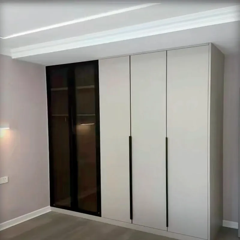 White and Charcoal Glass Accent Bedroom Wardrobe Custom Stainless Steel Wardrobe FW-WD-013