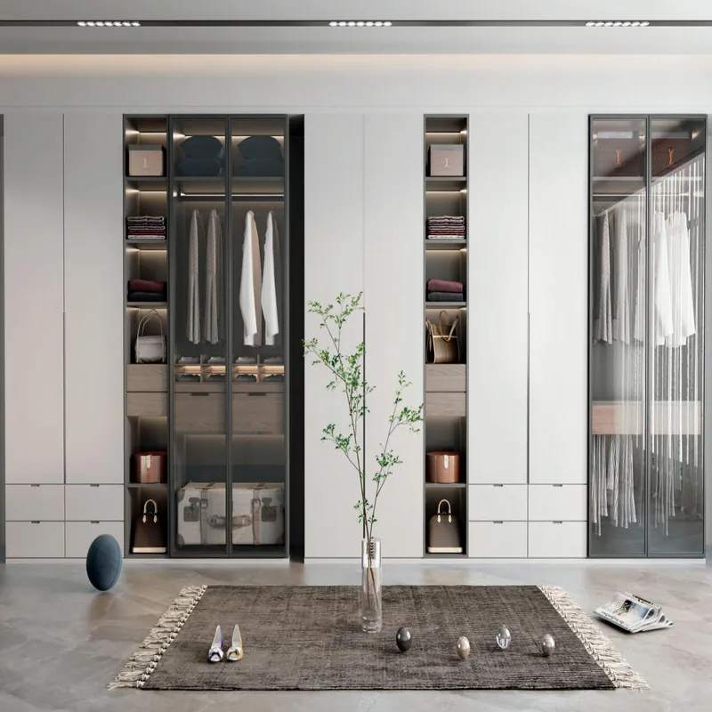 White and Charcoal Glass-Center Wardrobe Custom Stainless Steel Wardrobe FW-WD-030