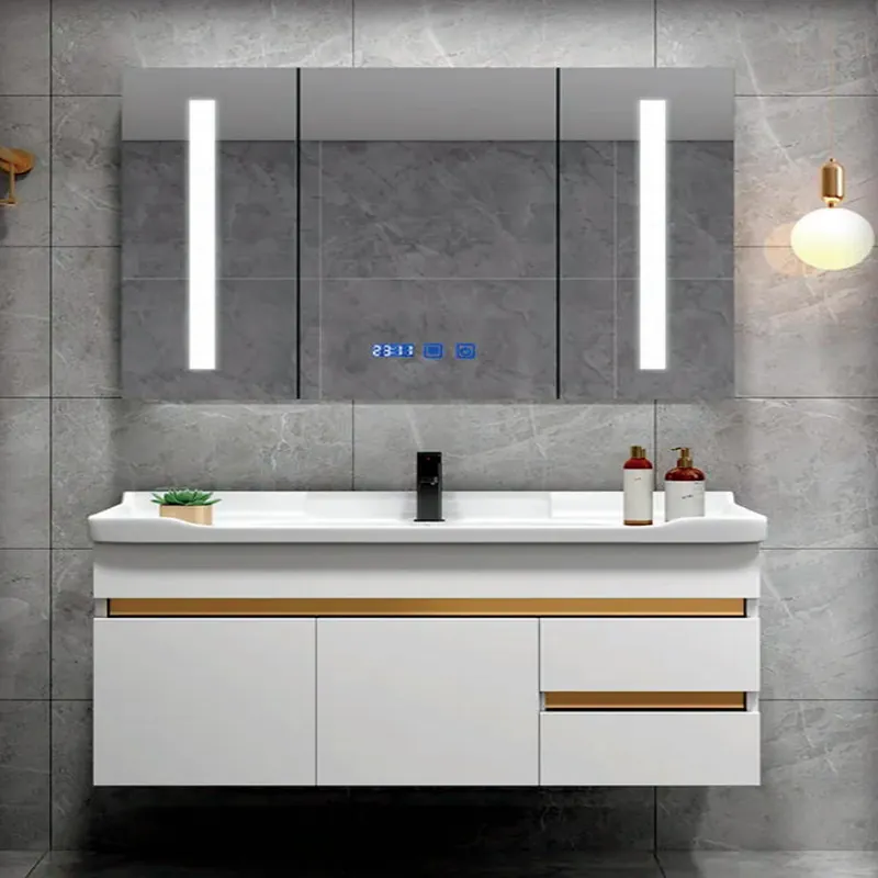 White and Gold Double-Mirror Vanity Custom Stainless Steel Bathroom Vanity FW-BV-005