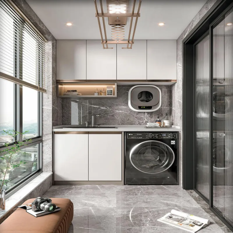 White and Gray Laundry Wall Cabinet Custom Stainless Steel Balcony Cabinets FW-BC-006